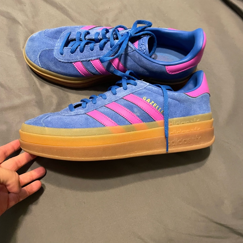 adidas Gazelle Platform Blue Pink Suede Sneakers - Picture 6 of 8